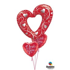 Bouquet-39 Hearts & Filigree Red Qualatex #16441 29133-2